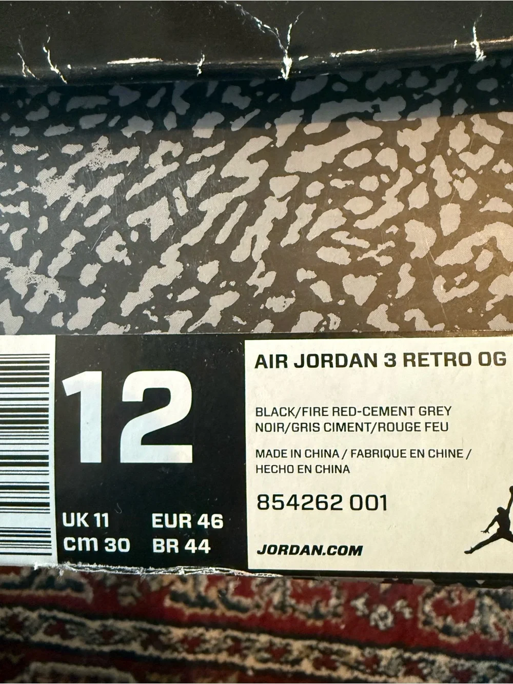Jordan 3 Retro Black Cement - White Retro Sneakers with Elephant Print